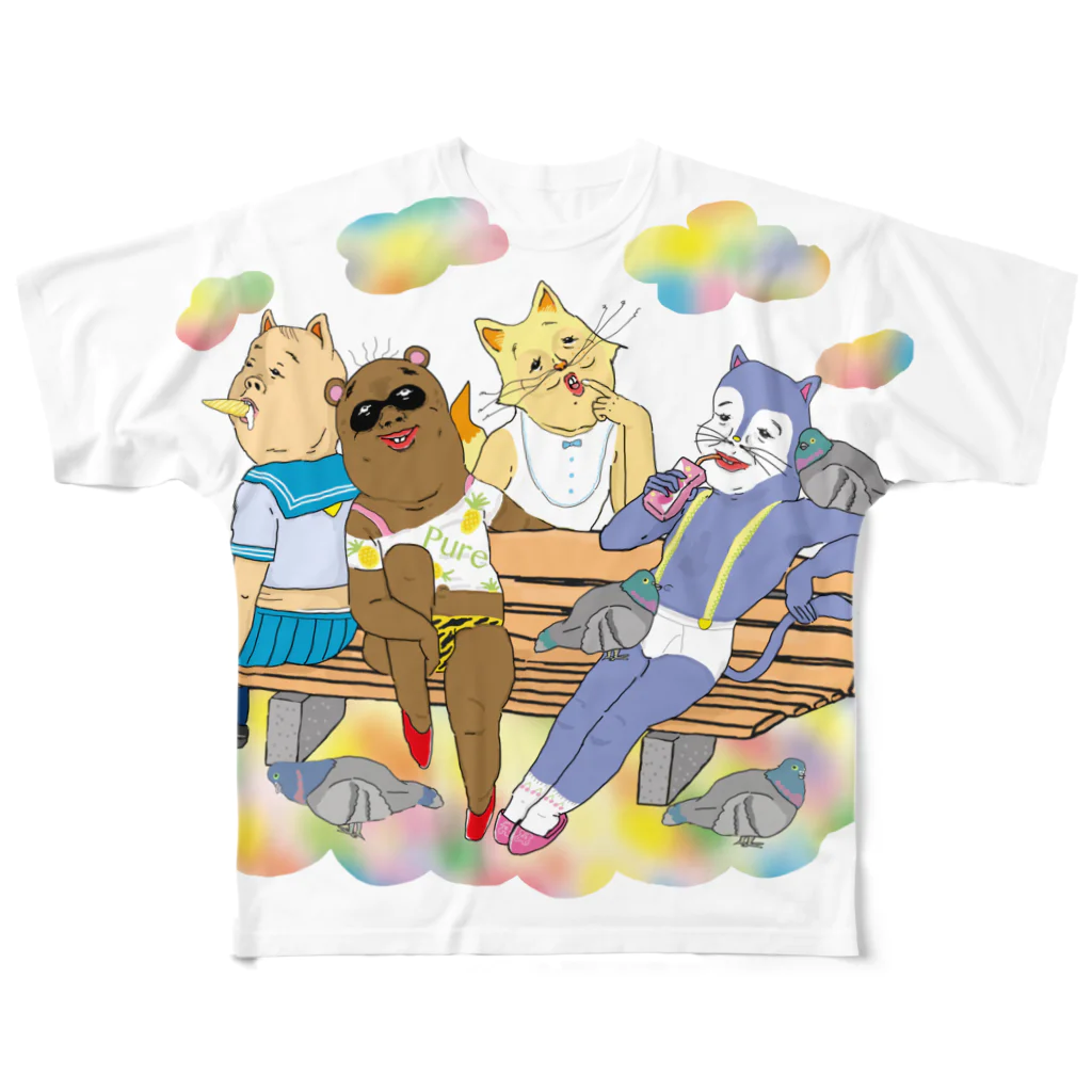 かめ野むし子のこぶたぬきつねこ All-Over Print T-Shirt