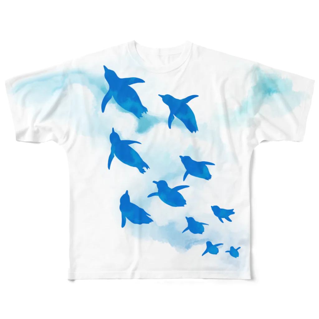 SpacePenguinShipのペンギン飛行 フルグラフィックTシャツ