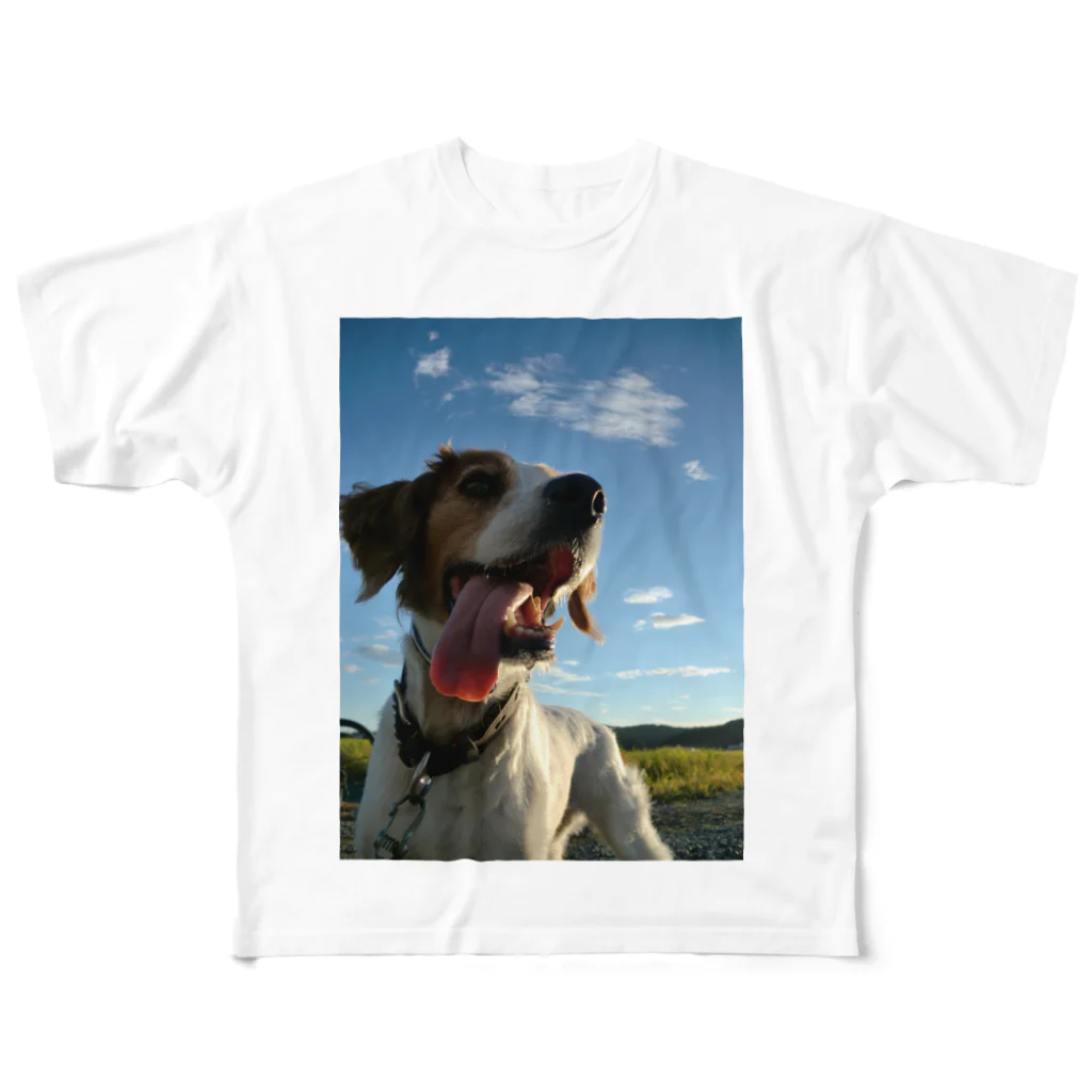 kyuの稲と犬 フルグラフィックTシャツ