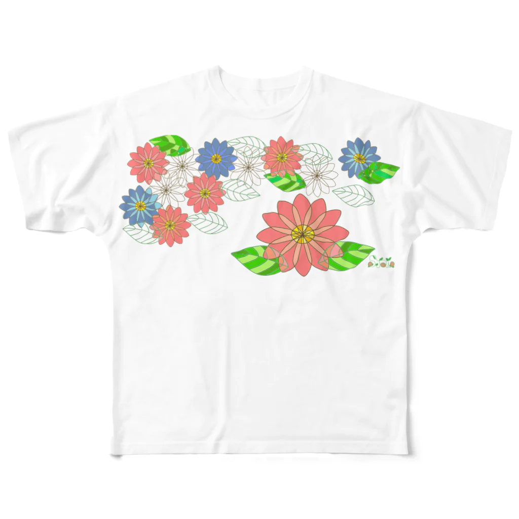 Tender time for OsyatoのStained glass flowers　～side～ フルグラフィックTシャツ