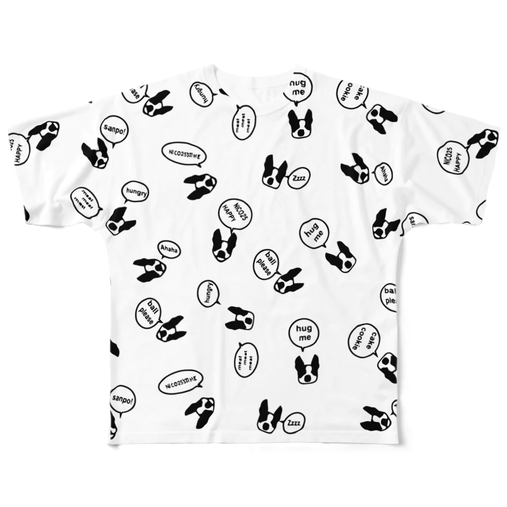 NICO25'S TIMEの吹き出しボストンテリア All-Over Print T-Shirt