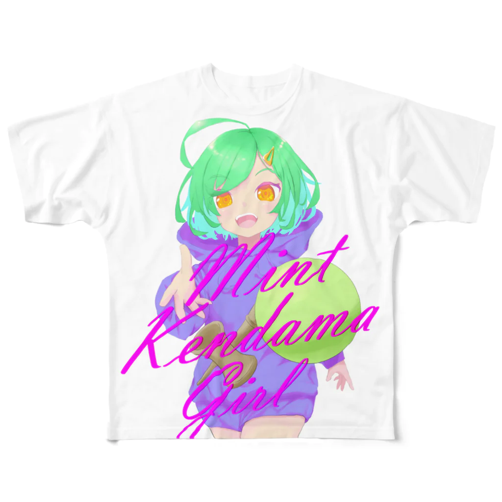 RaiaのショップのMINT KENDAMA GIRL フルグラフィックTシャツ