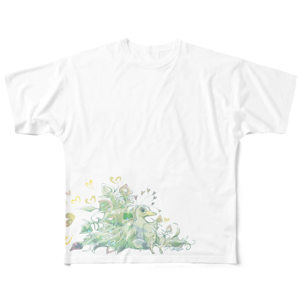 葵屋の孔雀ベビー（ミントグリーン） フルグラフィックTシャツ