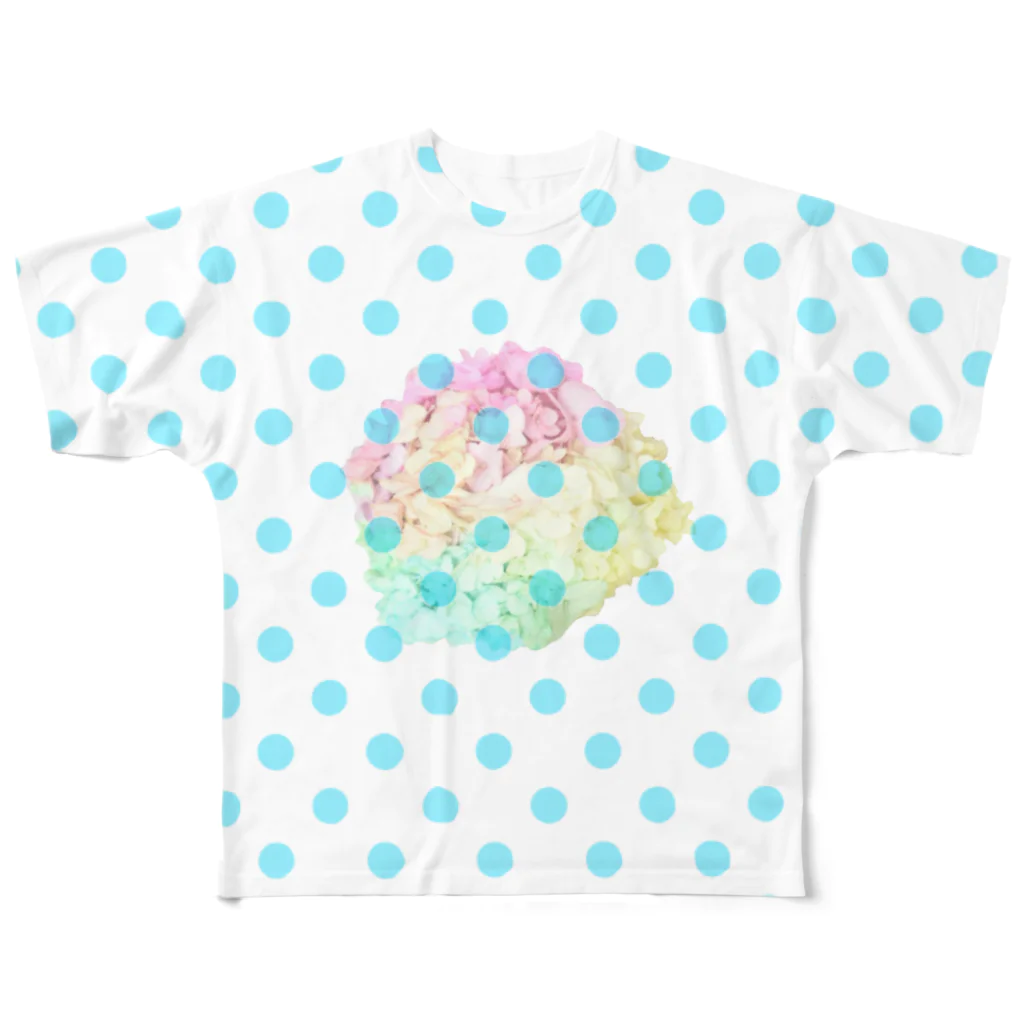 mizutama-no-umiのミズタマトハナ・ニジイロアジサイ All-Over Print T-Shirt