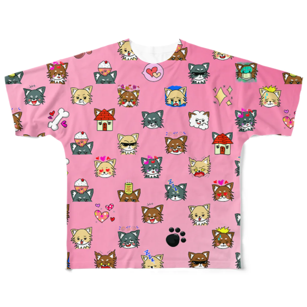 みなまりSHOPの荒ぶるチワワ　ピンク All-Over Print T-Shirt