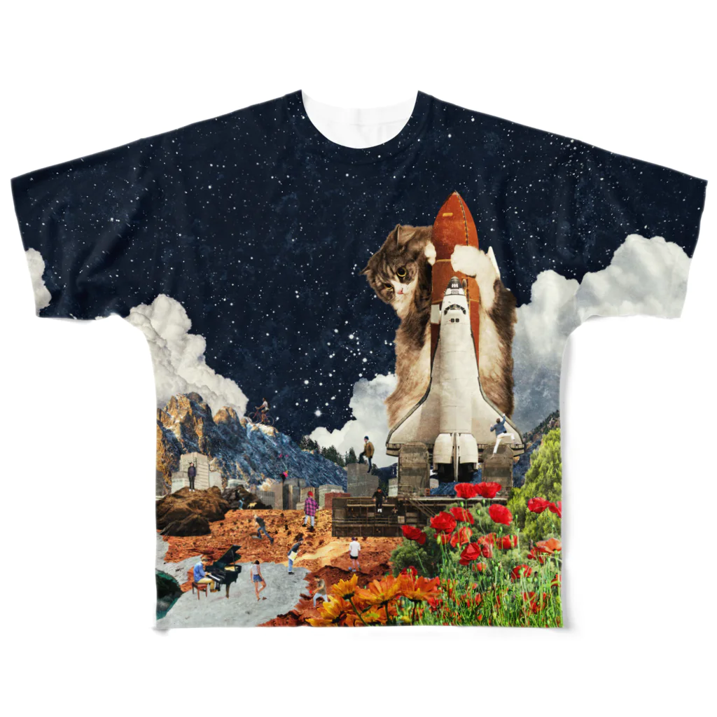 TSUMEROのシャトル猫【夜の部】 フルグラフィックTシャツ