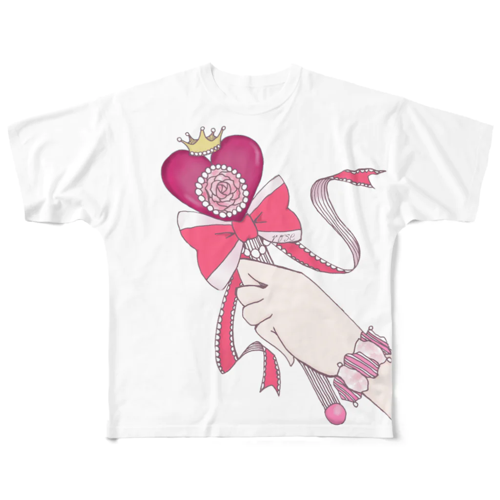 roseのマジカルローズハートロッド フルグラフィックTシャツ