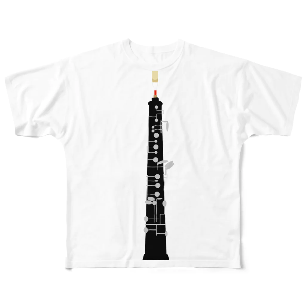 ManDoubleReedShop分店のオーボエイラスト　リードの糸は赤い糸 All-Over Print T-Shirt