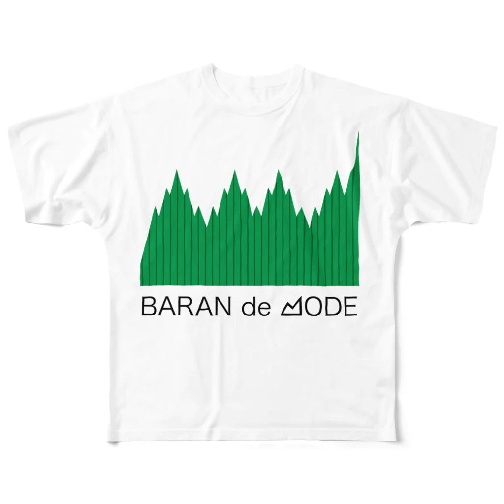 Baranの緑のバラン細いロゴ付き フルグラフィックTシャツ