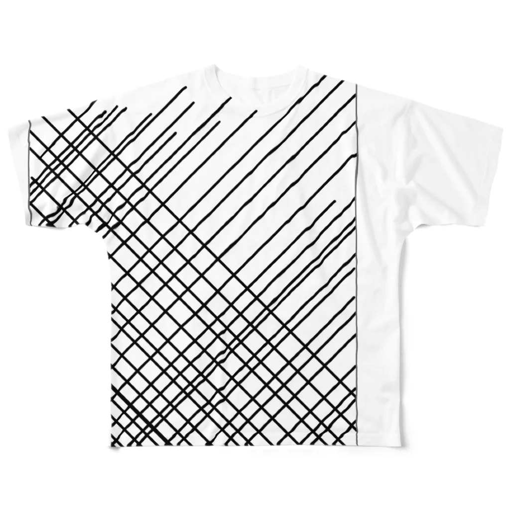 美味しい家のモノクロ　斜線 All-Over Print T-Shirt