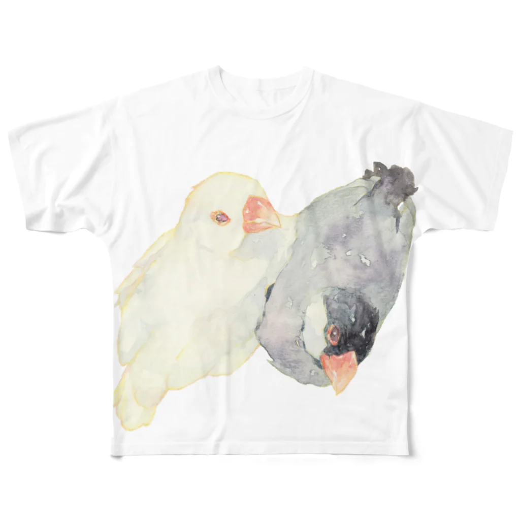 kadoBIRDのなかよし文鳥 フルグラフィックTシャツ