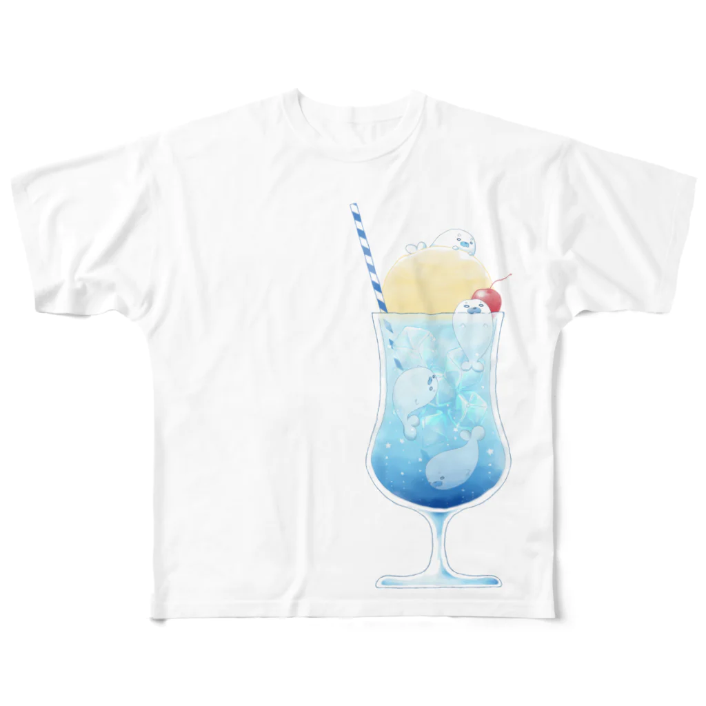 甘漏り屋のあざらしクリームソーダ・空 All-Over Print T-Shirt