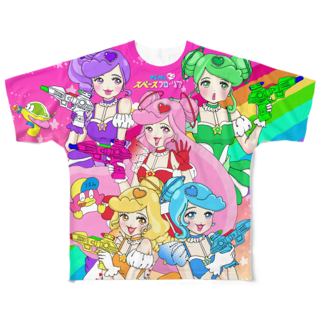 出張!スーパーハイパーギャラクシーショップヨタのマジカルポップスペースフローリアビックTシャツ All-Over Print T-Shirt