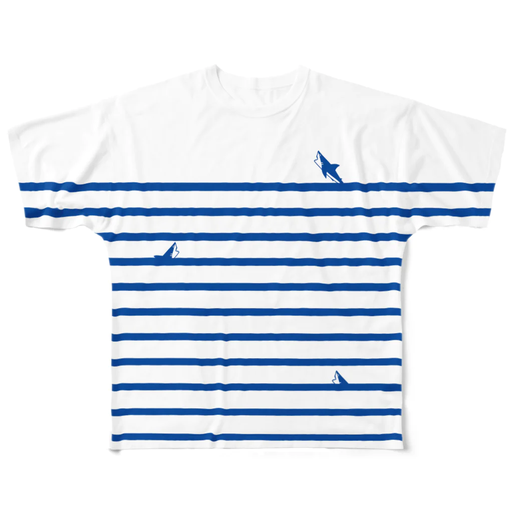 さかたようこ / サメ画家のサメサメボーダー |  Blue | All-Over Print T-Shirt