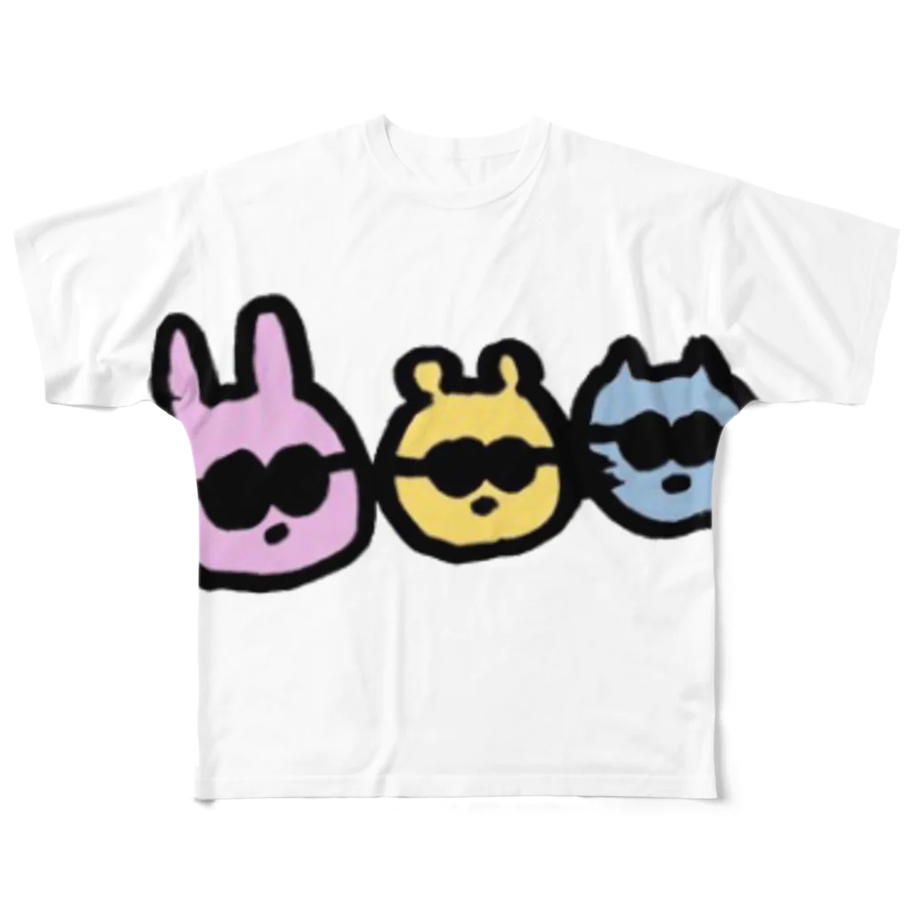 nyartのうさぎとねことくま フルグラフィックTシャツ