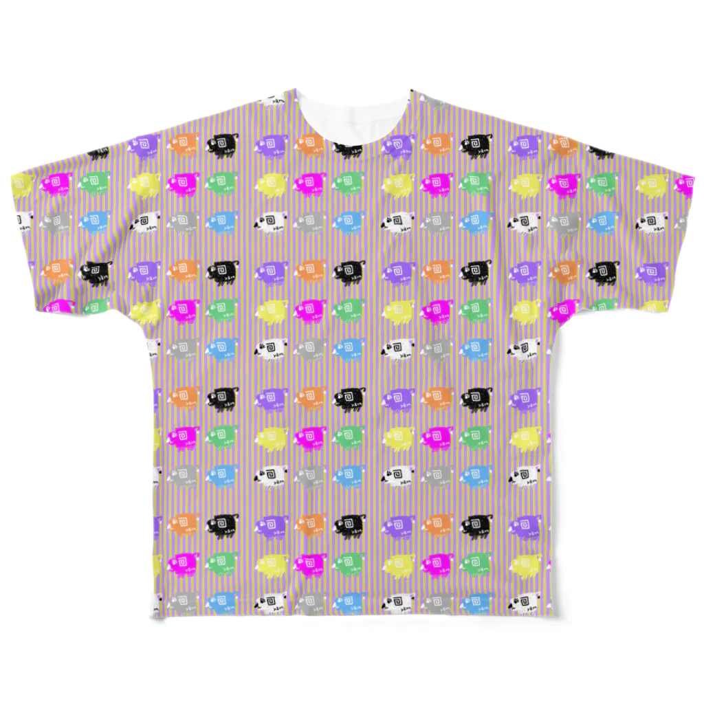 usa100の紫黄色縦縞 フルグラフィックTシャツ