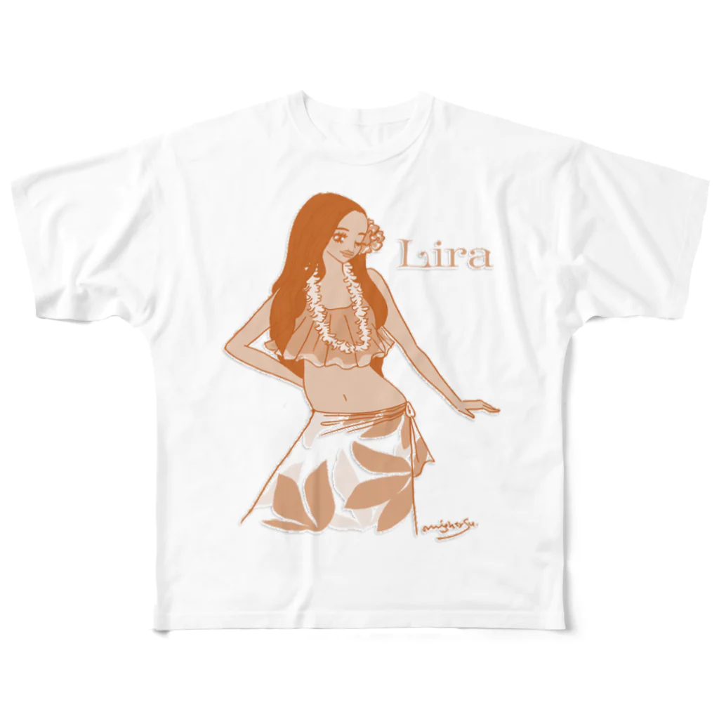 Mother of AlohaのHulagirl Lira (Orange ver.) フルグラフィックTシャツ