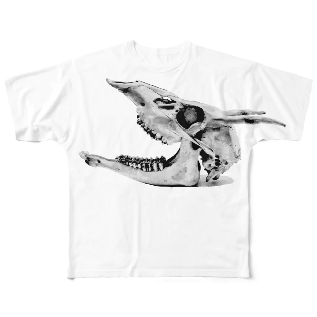 スカルフィリアの鬼角の鹿の咆哮 フルグラフィックTシャツ