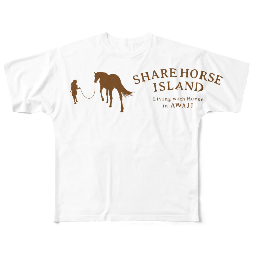 くらしに馬を　シェアホースアイランド オンラインショップのブラウン　シェアホースアイランド公式ロゴ フルグラフィックTシャツ