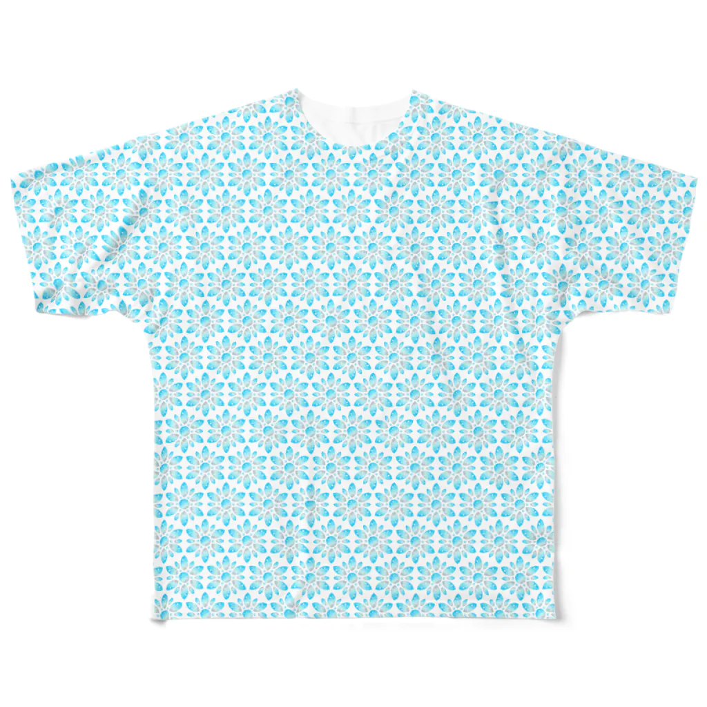 あわじテキスタイルの宝石のお花のTシャツ アクアマリン All-Over Print T-Shirt