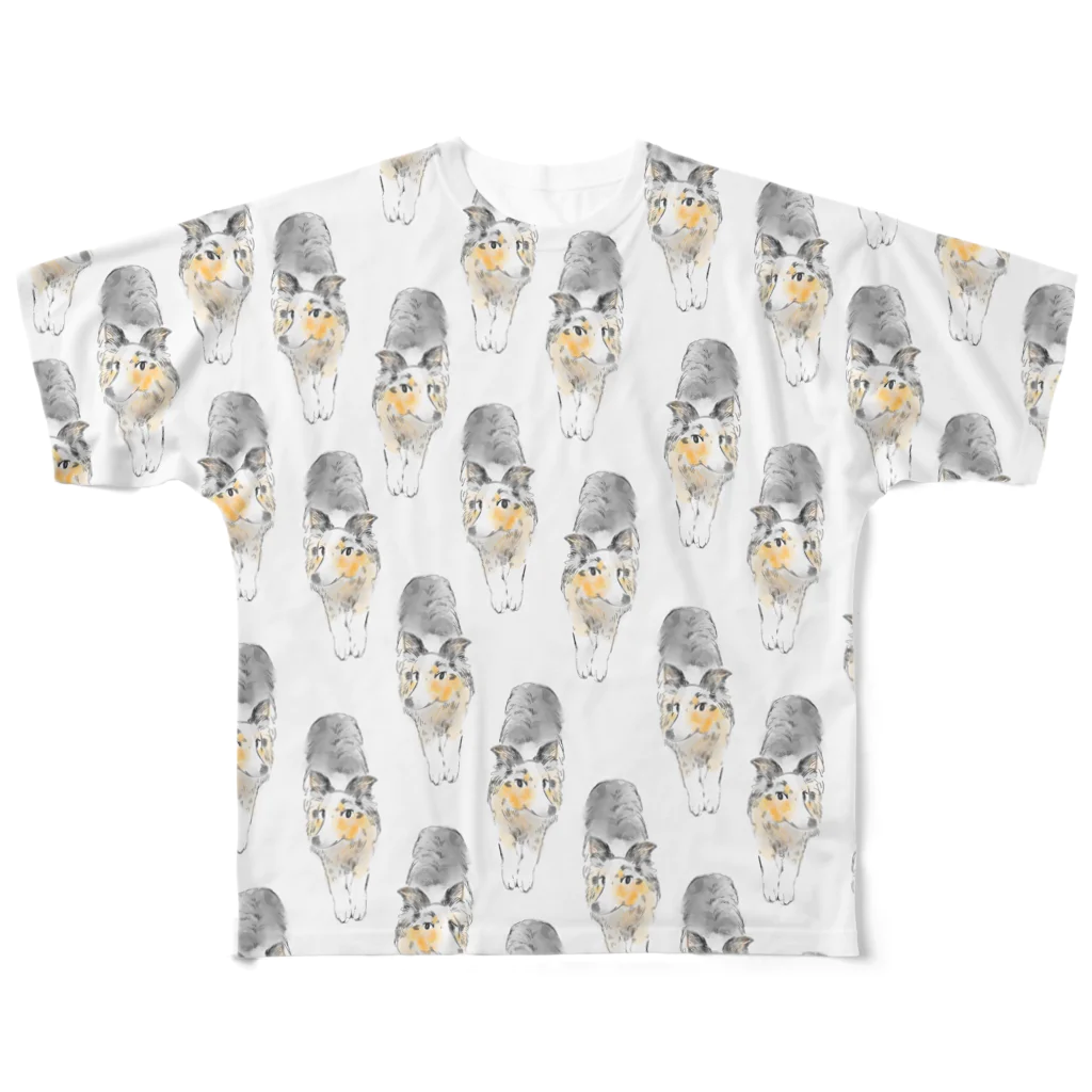 DOG STUDIOのひたすらノビノビ～シェルティー（ブルーマールグッズ） All-Over Print T-Shirt