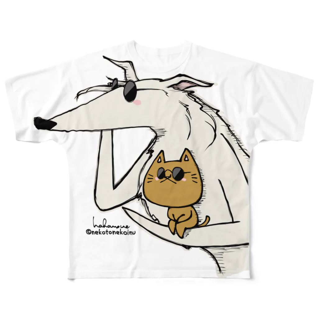 猫とネコ犬のボルゾイとネコとサングラス All-Over Print T-Shirt