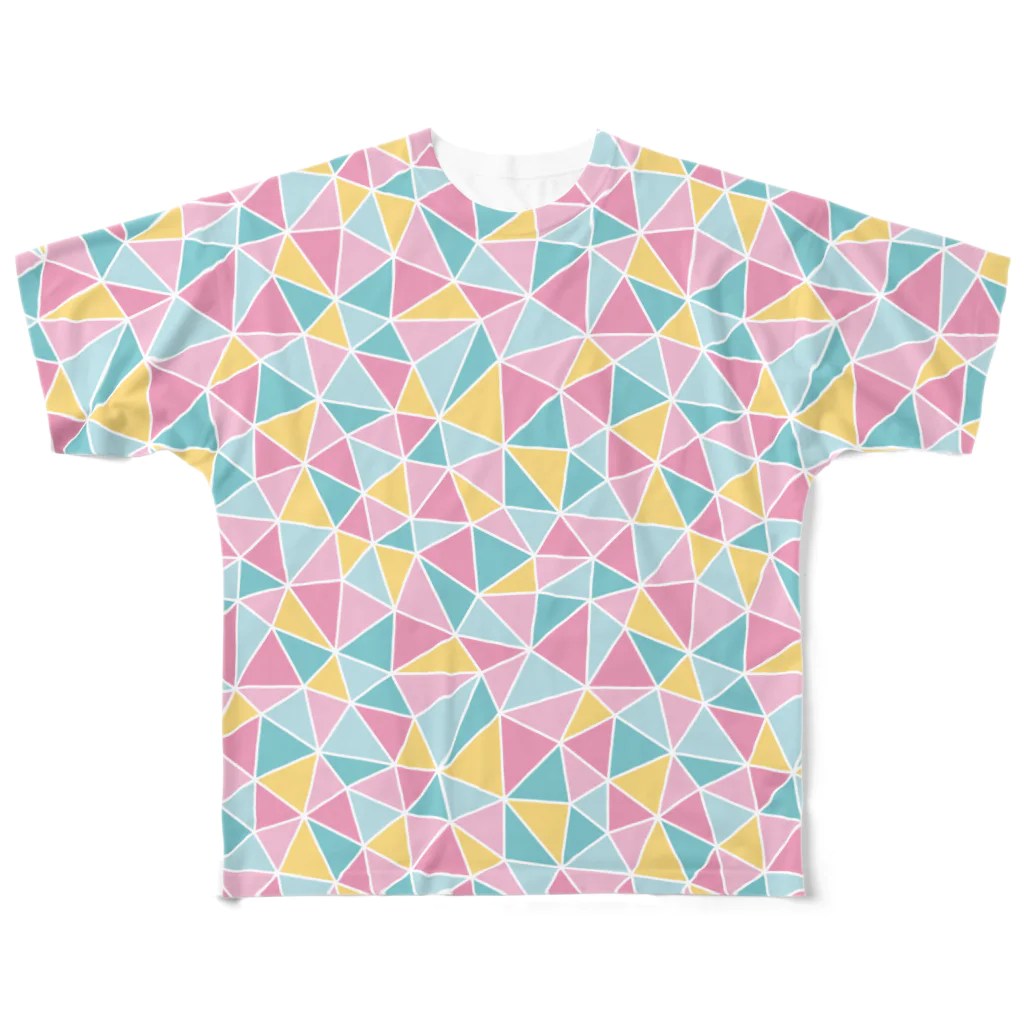 あわじテキスタイルの三角タイルのTシャツ ピンク All-Over Print T-Shirt