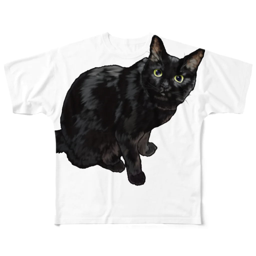 呼んだ？って顔の黒猫さん フルグラフィックTシャツ