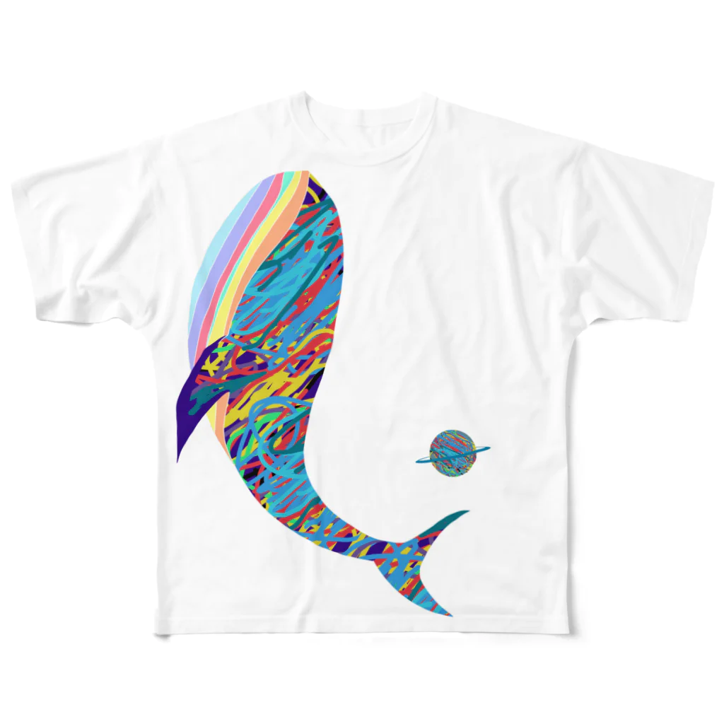 PLUMＭOONの宇宙で遊ぶクジラ フルグラフィックTシャツ