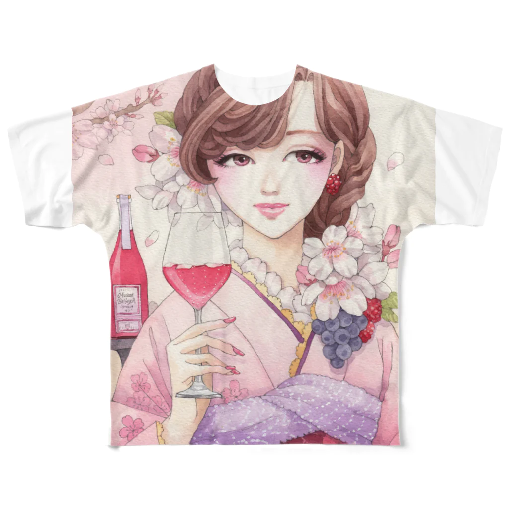 苗村さとみのワイン女子・桜 フルグラフィックTシャツ