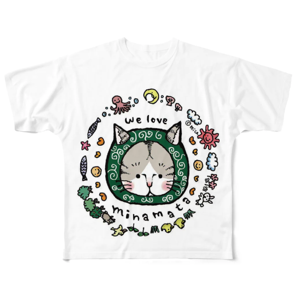 ほっかむねこ屋（アトリエほっかむ）の〜からくさねこ〜　we love minamata フルグラフィックTシャツ