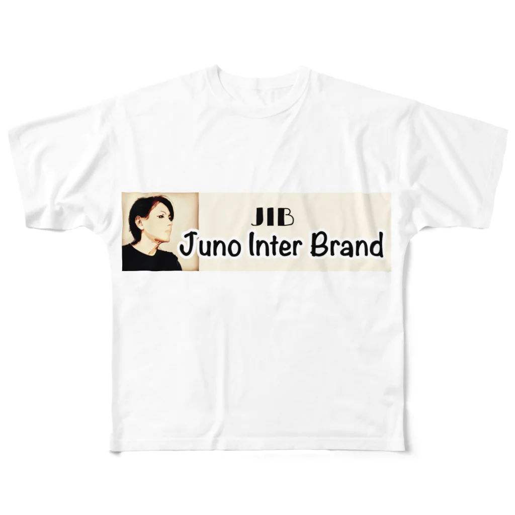 junointer ブランド ロゴ入りのJNBブランドロングロゴアイテム All-Over Print T-Shirt