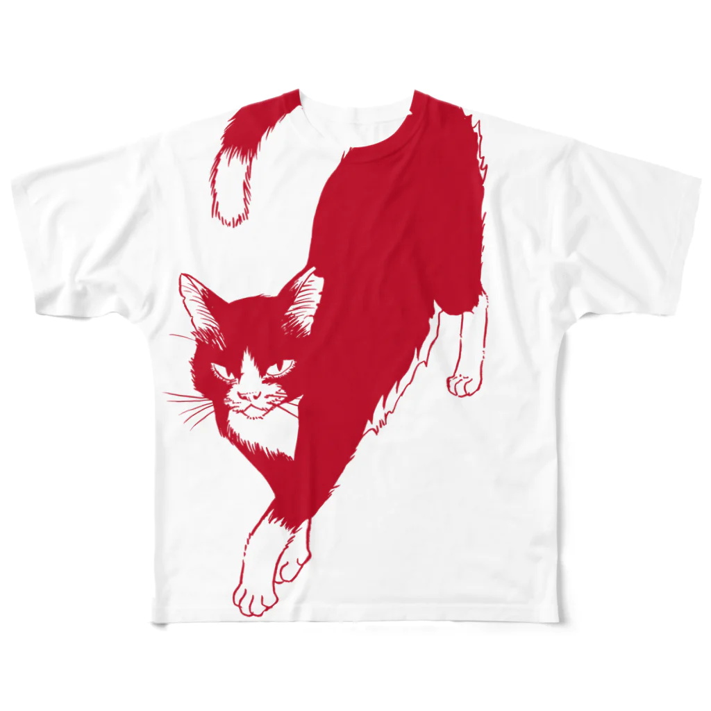 でんや　SUZURI店のでかねこA赤 All-Over Print T-Shirt