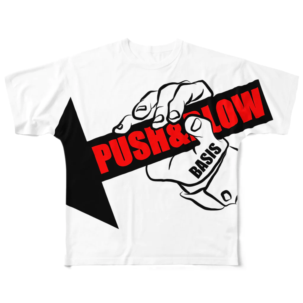 mosmos storeのPUSH & BLOW -black/red- フルグラフィックTシャツ