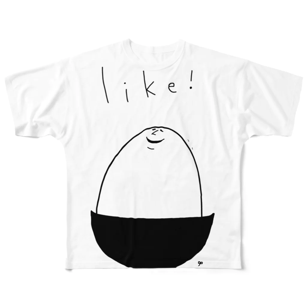 A-nya.PoPo's Shopの" Like! "_ホワイト版 フルグラフィックTシャツ