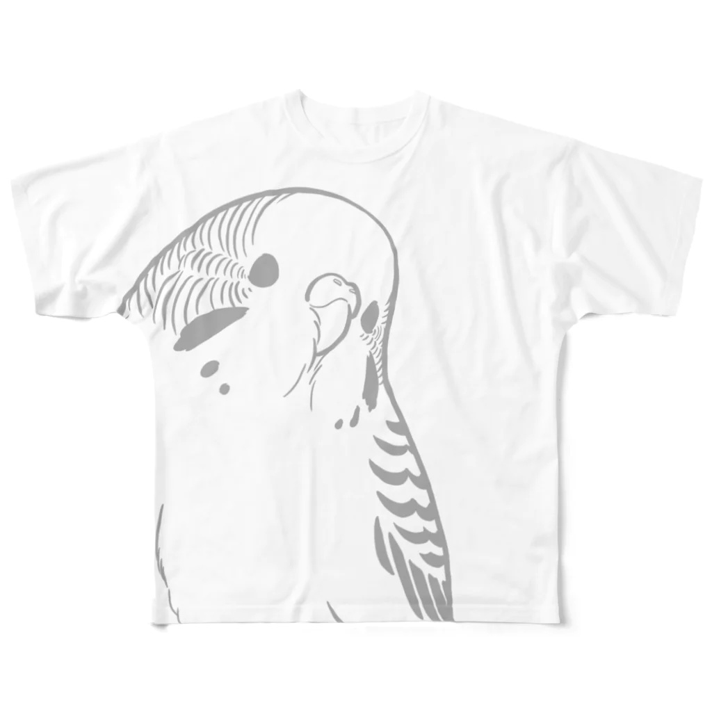 one-naacoのセキセイインコ(線画グレー) フルグラフィックTシャツ