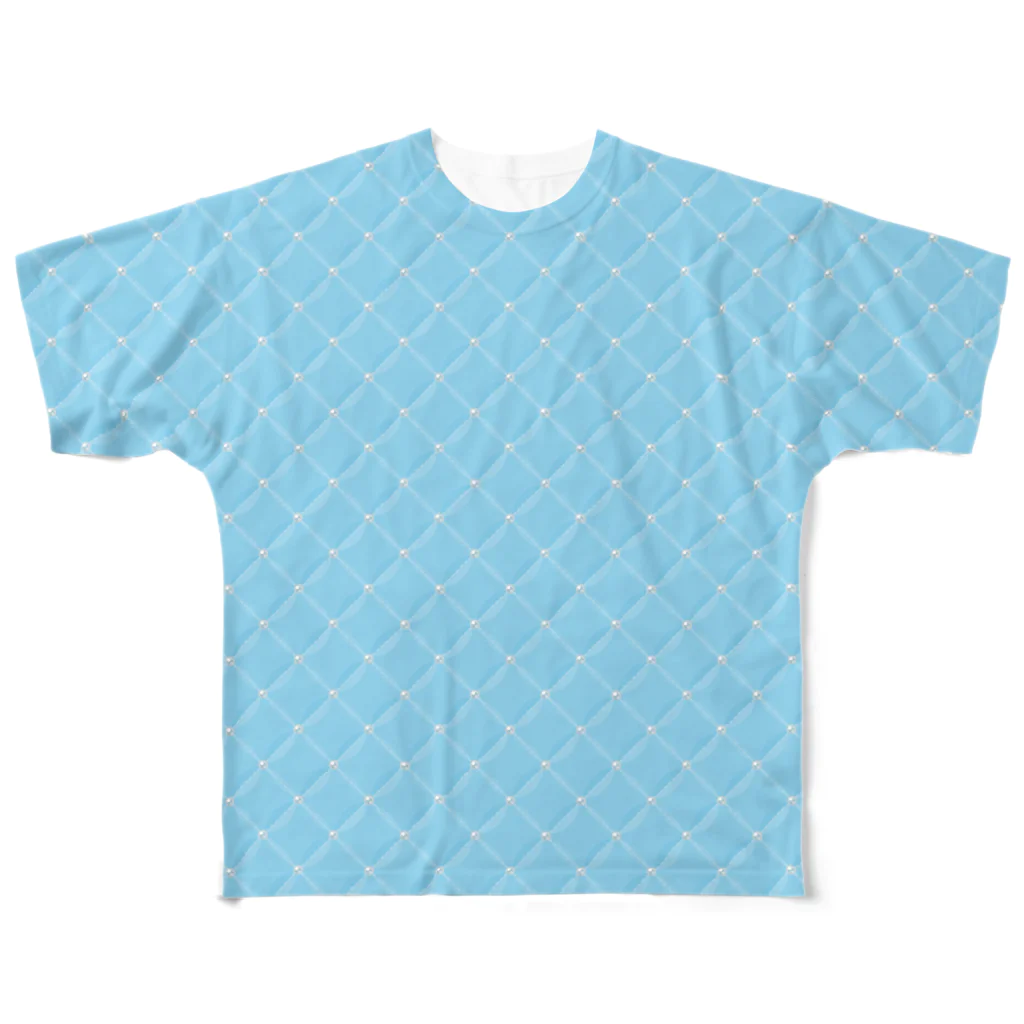 あわじテキスタイルのキルティングパール ブルー All-Over Print T-Shirt