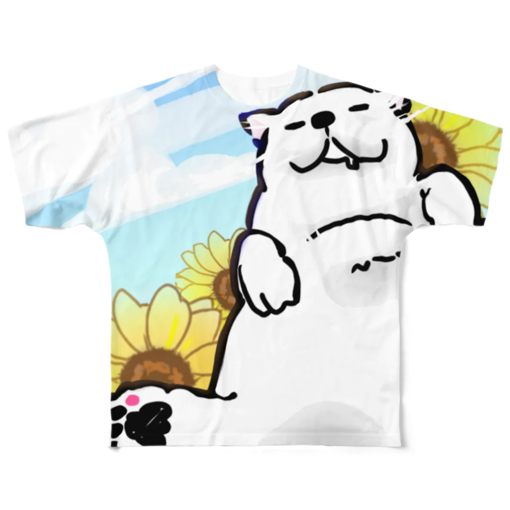 u1akamakiの白いネコお昼寝2 フルグラフィックTシャツ