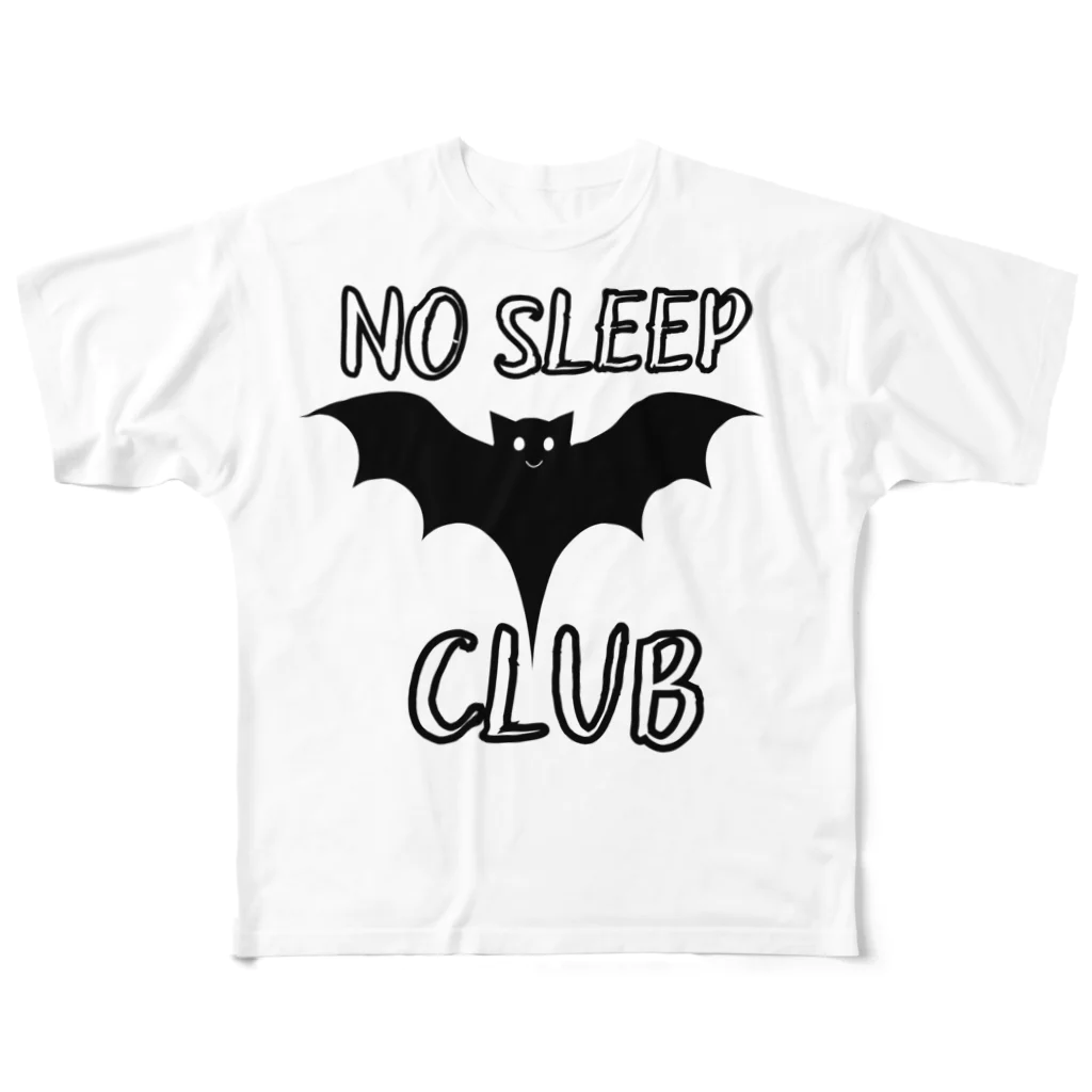 Vibin Designsのおもしろコウモリ寝ない フルグラフィックTシャツ