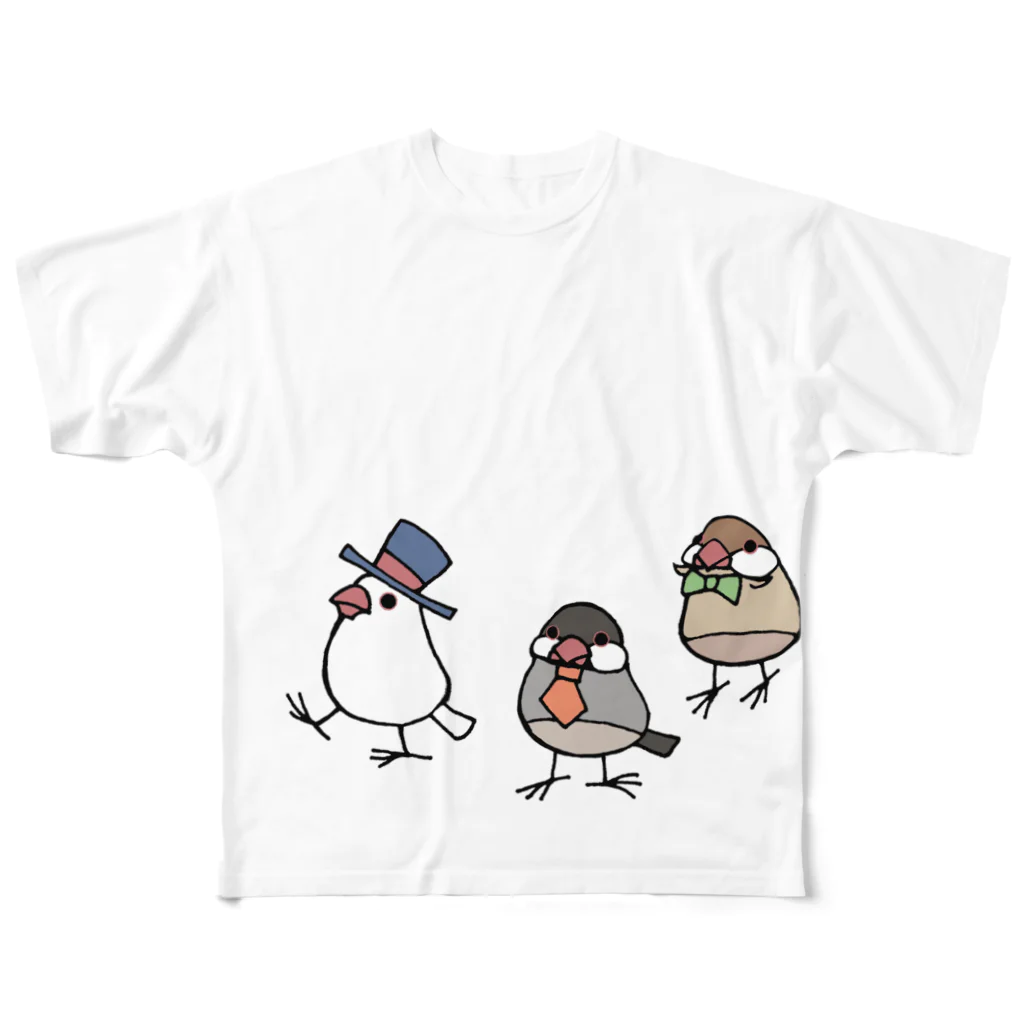 月の魚の文鳥紳士 フルグラフィックTシャツ