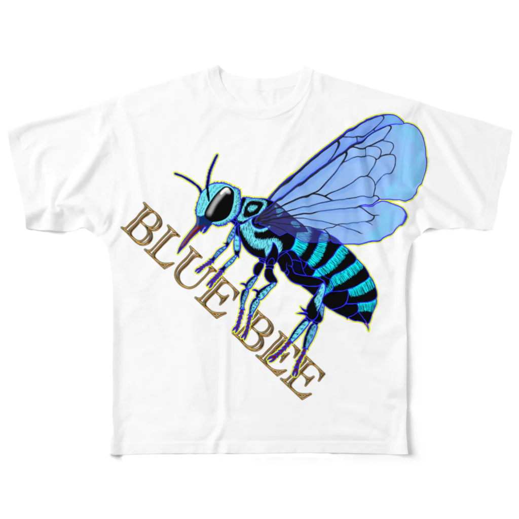 LalaHangeulのBLUE BEE(瑠璃紋花蜂) フルグラフィックTシャツ