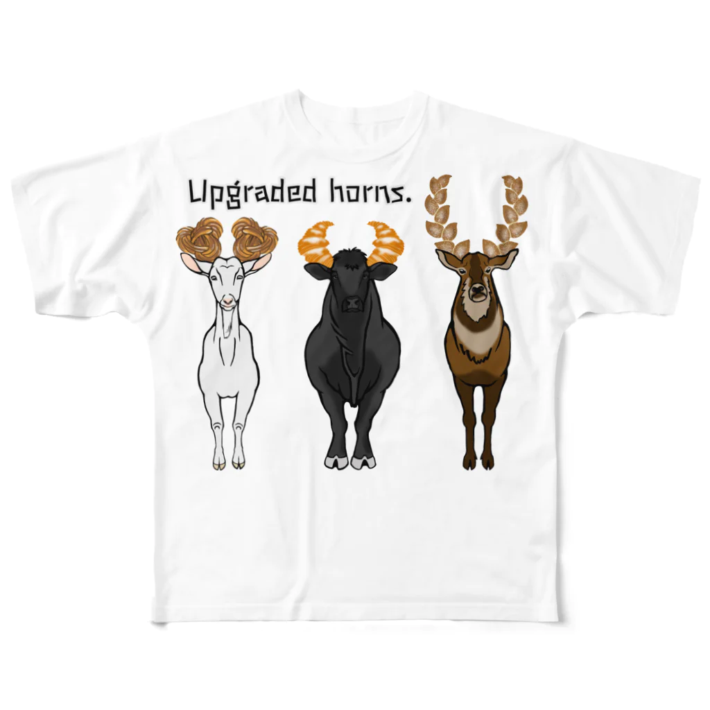 mayon's animal shopのUpgraded horns. つのパン All-Over Print T-Shirt