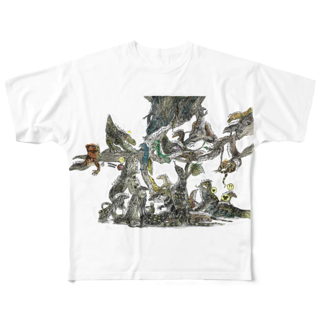 VilliamのVaranus_オオトカゲ（35種） フルグラフィックTシャツ