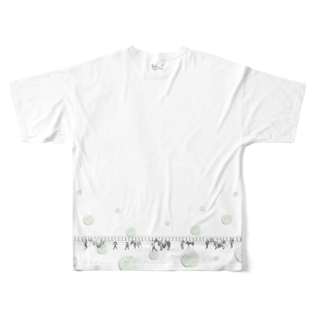 モノツクルヒト　Fuku～ふく～のチャグチャグ馬コ行列 フルグラ 緑 All-Over Print T-Shirt :back