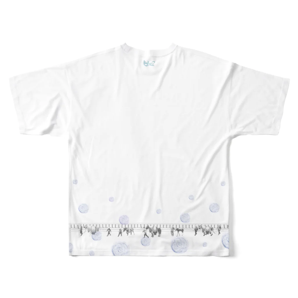 モノツクルヒト　Fuku～ふく～のチャグチャグ馬コ行列 フルグラ 青 All-Over Print T-Shirt :back