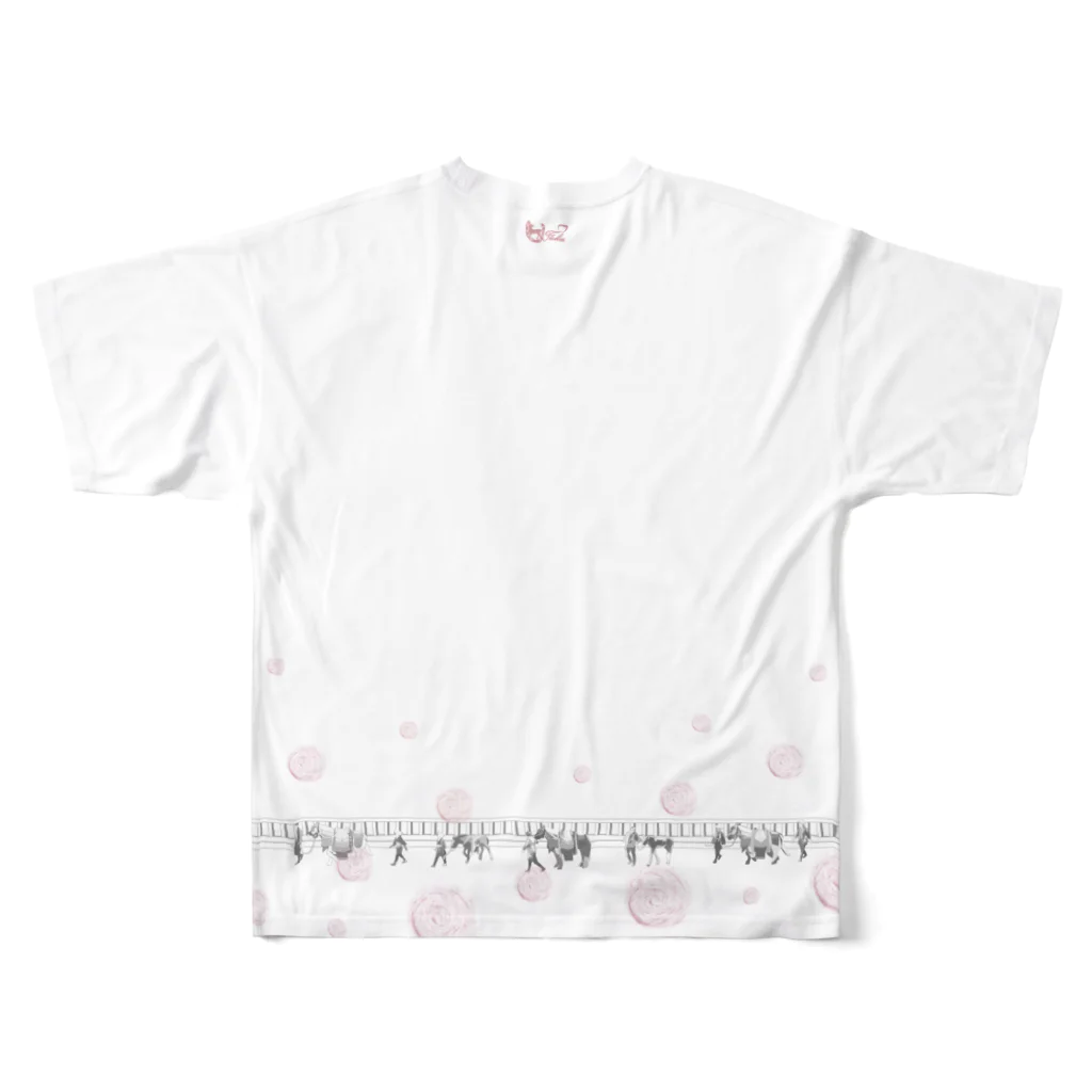 モノツクルヒト　Fuku～ふく～のチャグチャグ馬コ行列 フルグラ 赤 All-Over Print T-Shirt :back