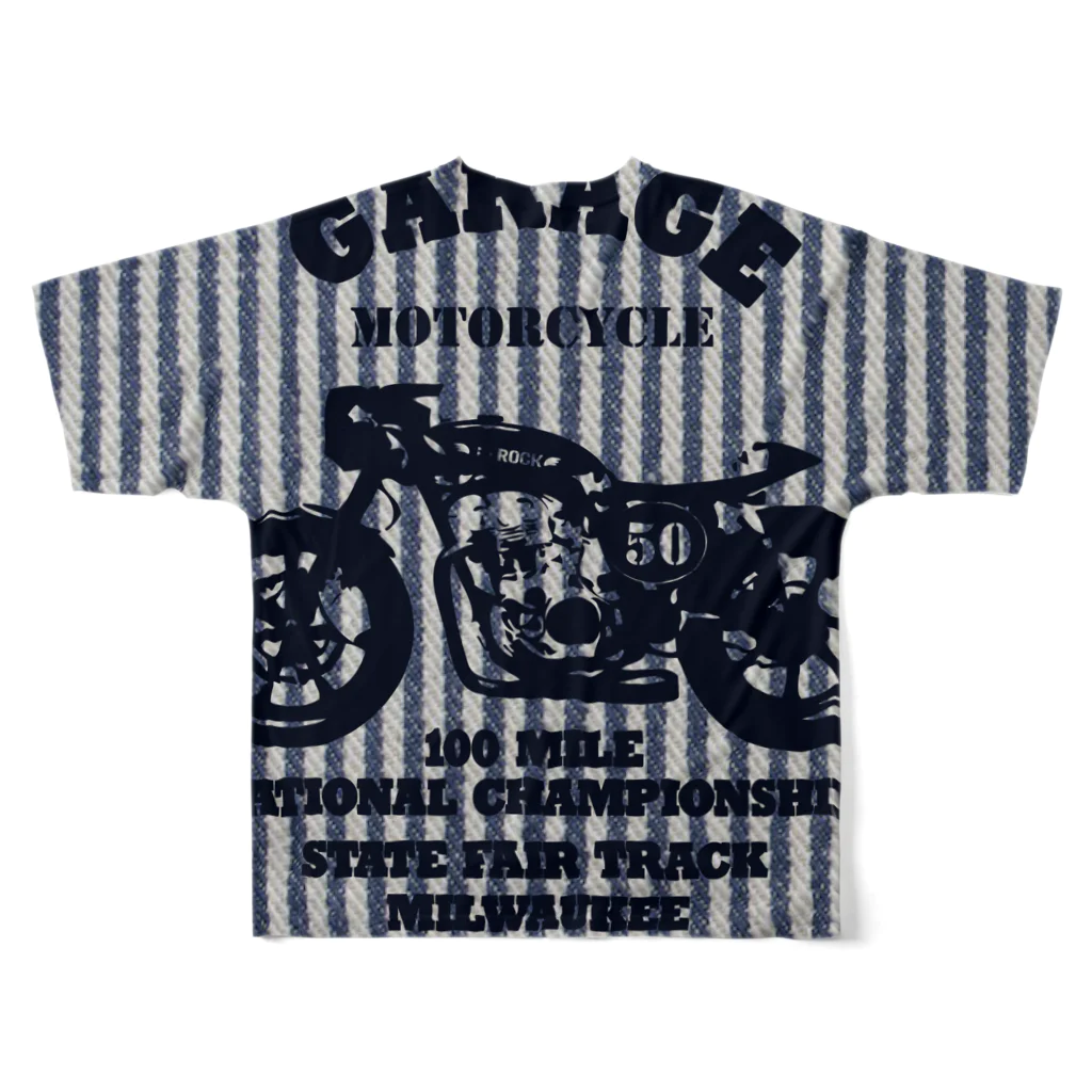 キッズモード某の武骨なバイクデザイン(ヒッコリー) All-Over Print T-Shirt :back