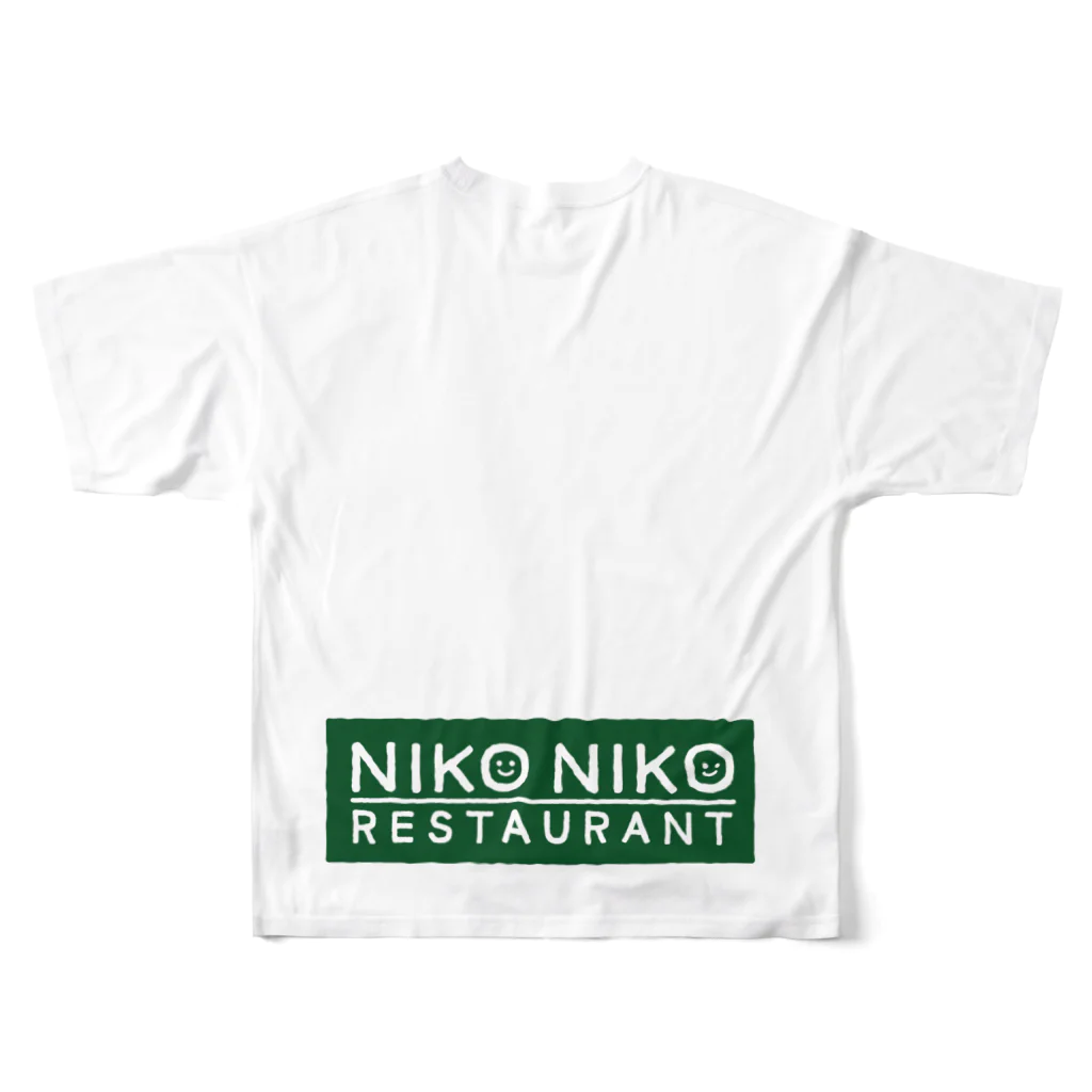 ベジタリアンタイ料理＊ニコニコレストランのお店のnikonikoロゴグリーン フルグラフィックTシャツの背面