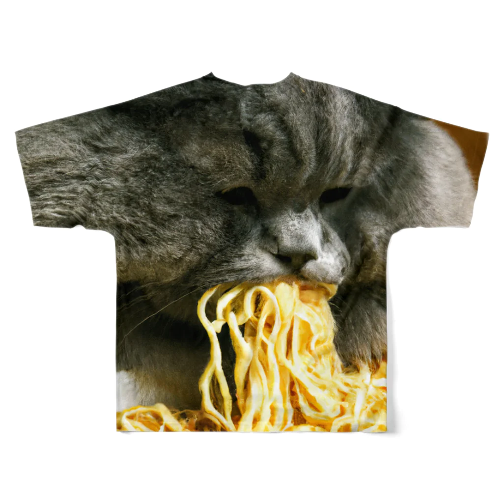 変なAIばっかのＴシャツ屋さんのラーメンでぶ猫 All-Over Print T-Shirt :back