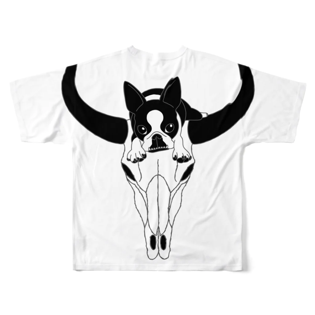コチ(ボストンテリア)のバックプリント:ボストンテリア(牛の頭蓋骨)[v2.8k] フルグラフィックTシャツの背面